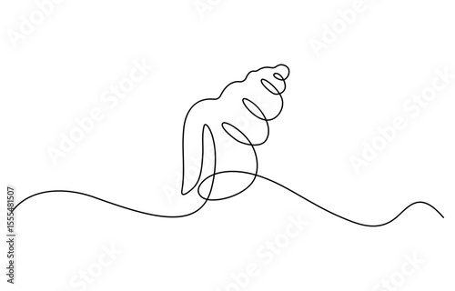 Continuous one line drawing of conch snail shell. Seashell symbol and banner of beauty spa and wellness salon in simple linear style. Editable stroke. Doodle Vector illustration