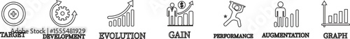 Growth line art icon set.Containing performance, gain, improvement, grow, chart, increase, evolution and development icon.Increase and Decrease Line Icon.Vector illustration.