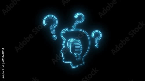 Neon outline animation of negative feedback with question marks depicting confusion and doubt