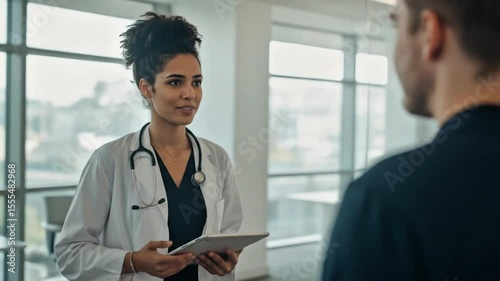 Doctor consulting patient in modern medical clinic