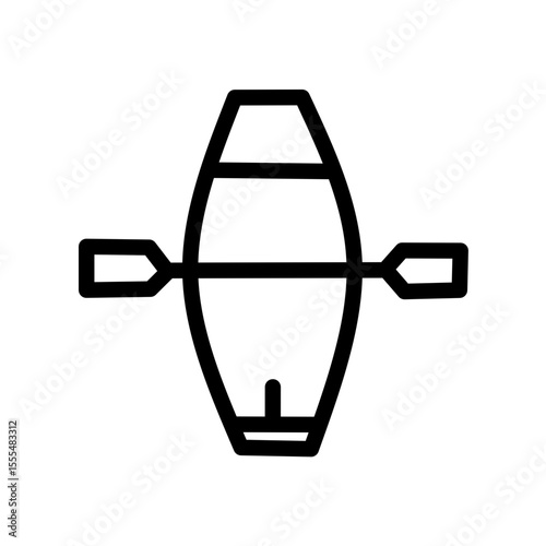 Minimalist Rowing Boat Icon – Line Art Canoe with Oars Isolated on White Background, Vector Illustration
