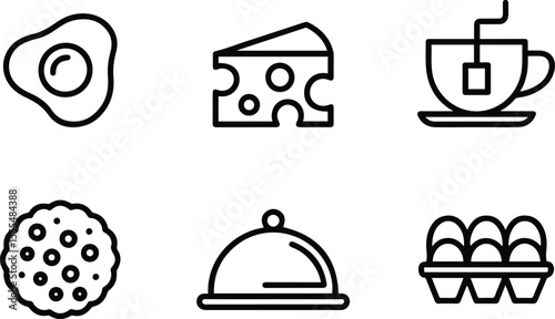 Breakfast Food and Beverage Line Icons Set vector.