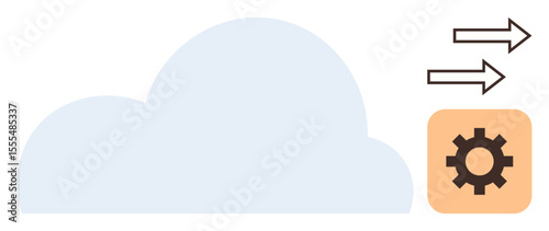 Cloud with two directional arrows and a gear symbol. Ideal for networking, technology, data sharing, system automation, cloud storage, app integration, and software. Simple flat metaphor