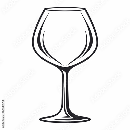 Elegant empty wine glass outline illustration on white background