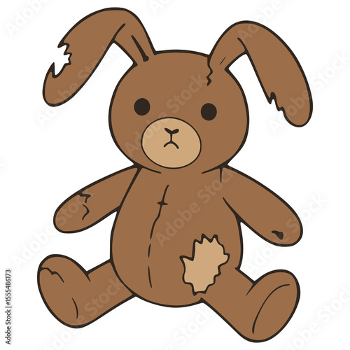 torn rabbit doll toy flat color vector illustration template design