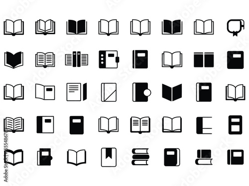 Book icons set. Simple books icon series. Open book icon set. Education signs and symbols. Vector illustration.
