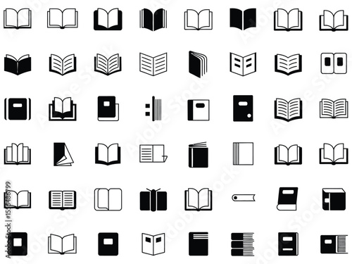 Book icons set. Simple books icon series. Open book icon set. Education signs and symbols. Vector illustration.

