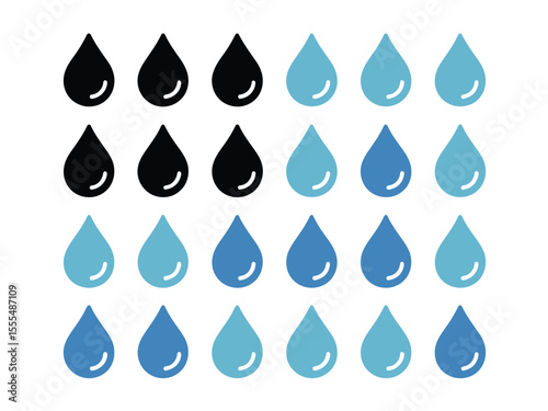 Water drop shape icon. Water or rain drops shape icons set. Blood or oil drop. Plumbing logo. Flat style outline. Vector illustration