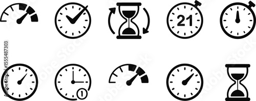 Set of timer icon set. Timer icon collection. Symbol timer. Countdown timers. Stopwatch symbol. Fast time icon. Circle arrow icon. Vector illustration
