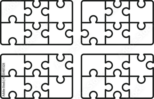 Puzzles grid - blank template. Puzzle pieces vector set. Puzzle jigsaw on white background. Set of puzzle pieces. Vector illustration
