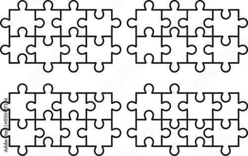 Puzzles grid - blank template. Puzzle pieces vector set. Puzzle jigsaw on white background. Set of puzzle pieces. Vector illustration
