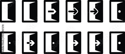 Door icon set. Open the door icon. Door front vector icon. Vector illustration
