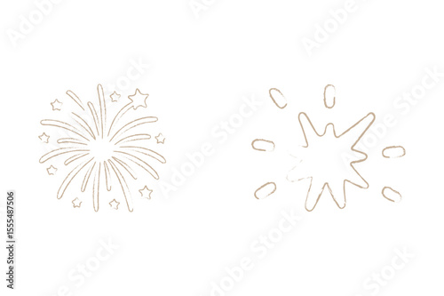 Golden Fireworks Sparks doodle stroke lines vector Illustration on white background