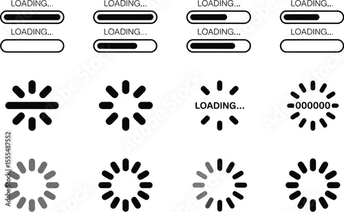 Set of vector loading icons. loading bar progress icon. Download progress. Collection Loading status. Vector illustration.
