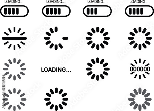 Set of vector loading icons. loading bar progress icon. Download progress. Collection Loading status. Vector illustration.
