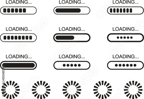 Set of vector loading icons. loading bar progress icon. Download progress. Collection Loading status. Vector illustration.

