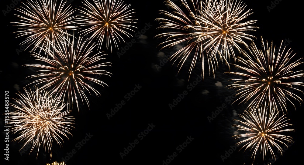 Fototapeta premium Fireworks display new year celebration festive pyrotechnics light show holiday event night sky gold bursts