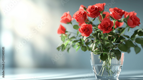 Wallpaper Mural Beautiful bouquet of red roses in clear glass vase, symbolizing love and affection, set against soft, blurred background Torontodigital.ca