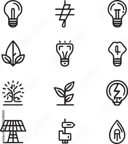 Outline Energy Efficiency Line icons on white background 