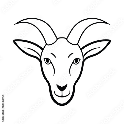Stylized illustration of a goat s head with prominent curled horns presented clearly on a clean white background