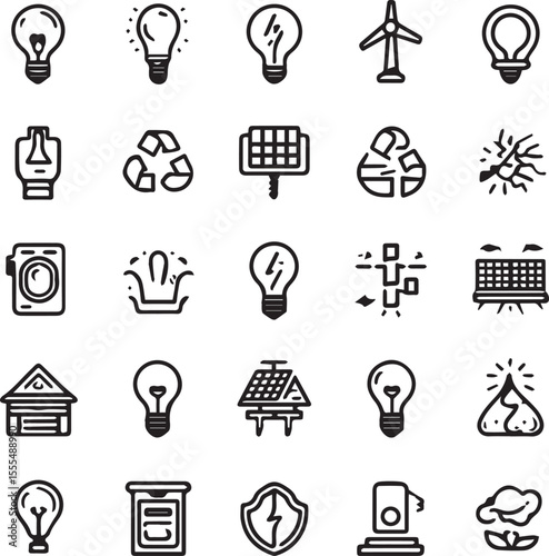 Outline Energy Efficiency Line icons on white background 