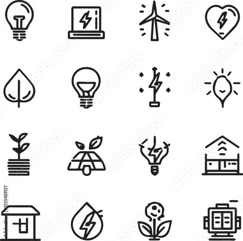 Outline Energy Efficiency Line icons on white background 