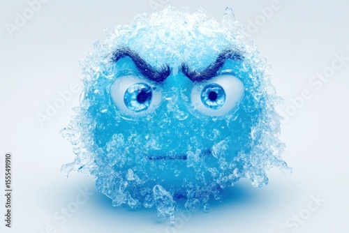 Cold face emoticon with blue skin tone and ice effects, social media sticker style
