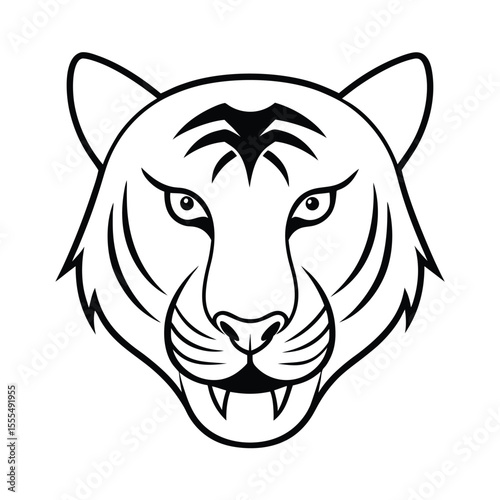 Majestic tiger head illustration with sharp defined jawlines presented on a clean white background for versatile design applications
