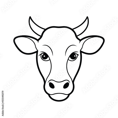 Stylized illustration of a peaceful cow head with a gentle expression isolated on a clean white background