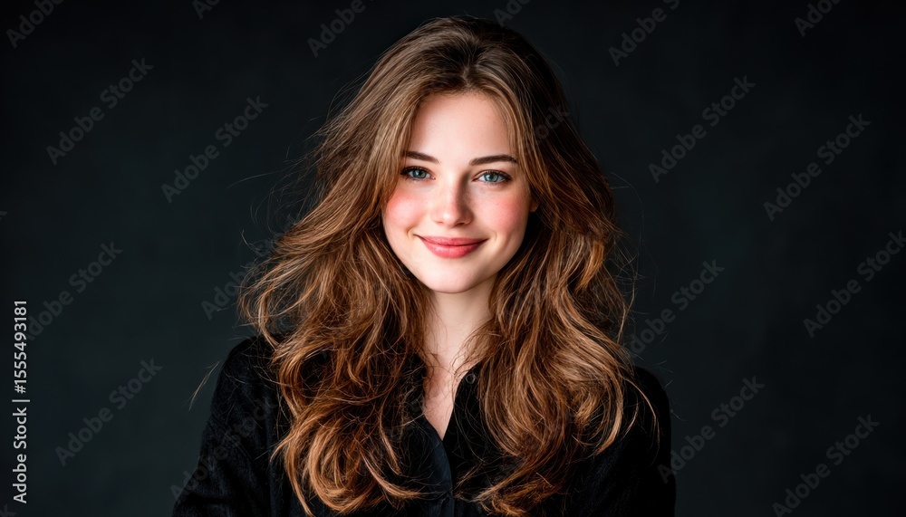 Fototapeta premium Woman with wavy hair smiles