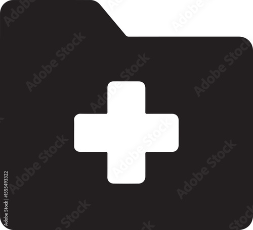 Silhouette vector of medical file folder representing patient records, health documents, and data storage. EPS format.