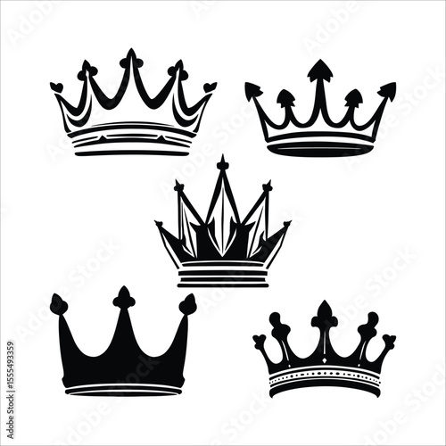 Vector crown designs collection black and white royal heraldic monarchy king queen prince princess tiara set art 100