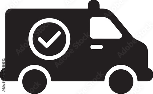 Silhouette vector of mobile health checkup van representing portable medical services and community care. EPS format.