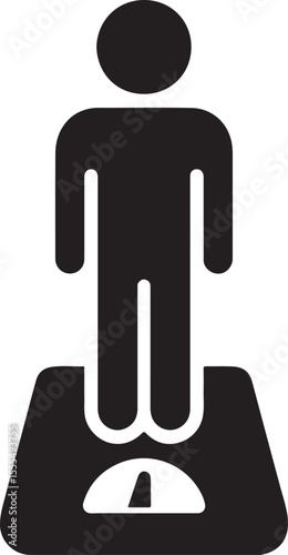 Silhouette vector of person stepping on weighing scale representing weight measurement and health check. EPS format.
