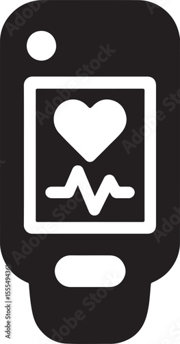 Silhouette vector of pulse oximeter icon measuring blood oxygen saturation and pulse rate. EPS format design.