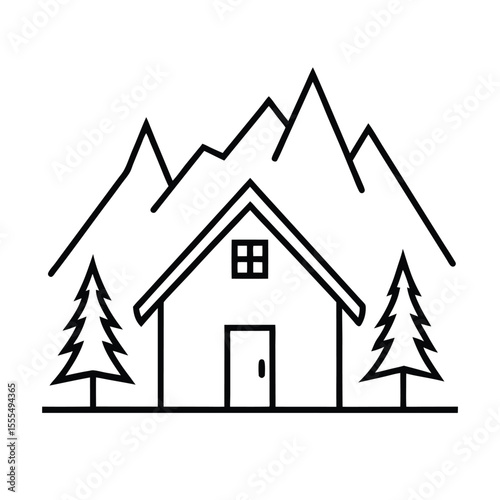 Charming rustic mountain cabin decorated for christmas with snow and festive lights