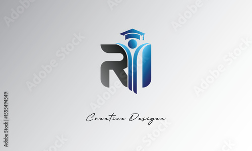RI Education Logo – Creative Academic Monogram with Graduation Cap & Student Icon for Coaching, Learning Platform, Online Course & Knowledge Branding Design