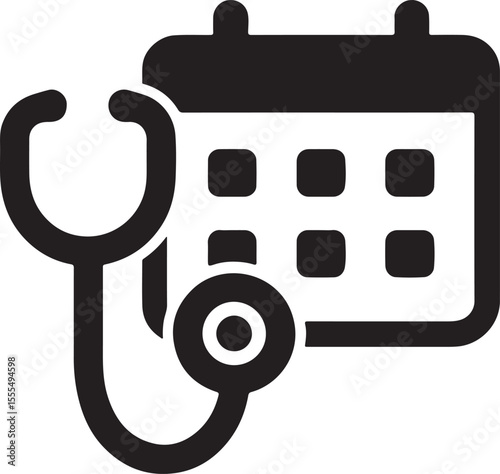 Silhouette vector of stethoscope and calendar representing medical appointment or health check schedule. EPS format.