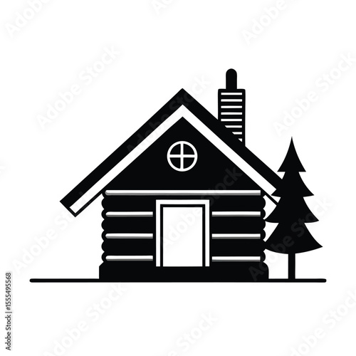 Cozy log cabin nestled in a snowy landscape with festive christmas decorations and a warm glow emanating from windows