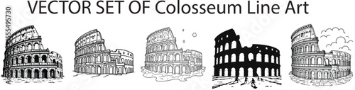 Colosseum Line Art – Minimalist Single Line, Geometric, Steampunk, Surreal, Floral, Stipple Dotted, Cyberpunk, Cubist, Negative Space, Celestial – Ancient Rome Architecture Sketch, White Background 