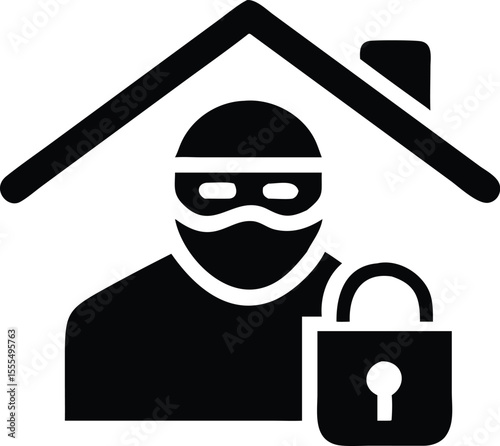Home security icon with burglar and padlock