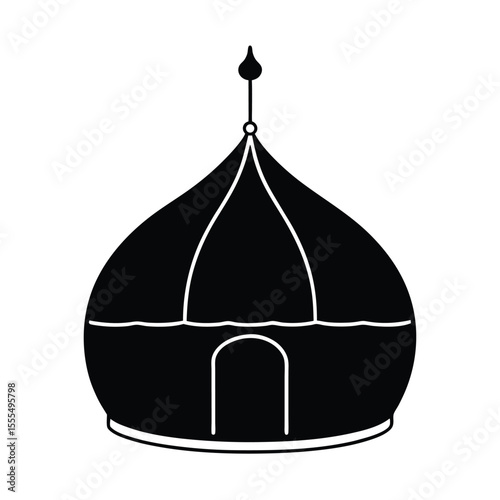 Charming round top christmas hut silhouette with festive colors on a clean white background for holiday designs