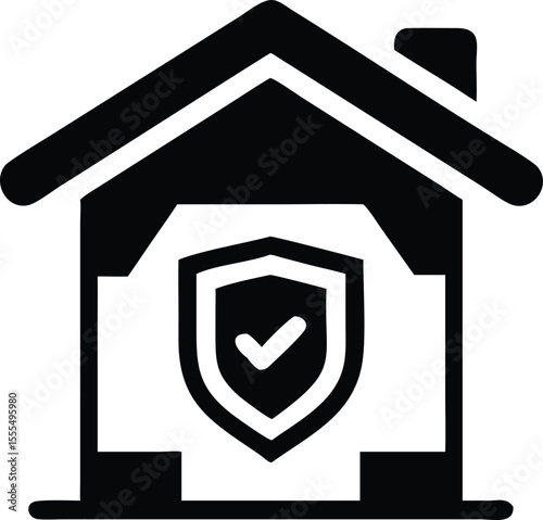 Home security protection icon with checkmark approved