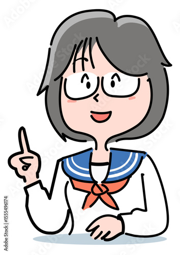 メガネの中学生女子-指差し