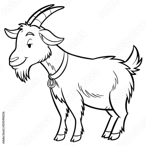 Cartoon goat standing with collar in black and white line