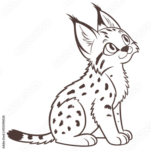 Cartoon lynx sitting with spots and pointy ears outline art