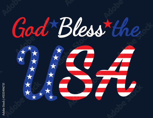 God Bless the USA – Patriotic Quote Vector, American Style Lettering Digital Poster