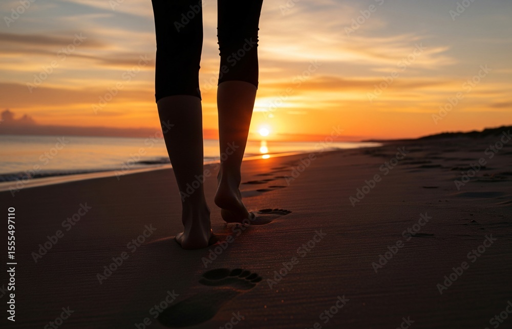 Fototapeta premium Traces of barefoot youth walking on beach sand, highlighting individuality, courage, and direction on International Youth Day.