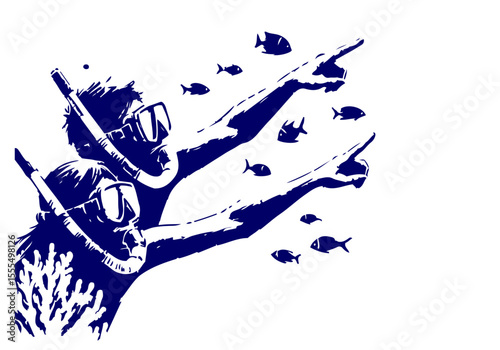Snorkeler sketch hand drawn vector illustration