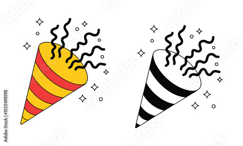 Fun Party Poppers: Celebration Confetti Blast Illustration Duo
